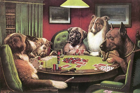 dogs playing poker 